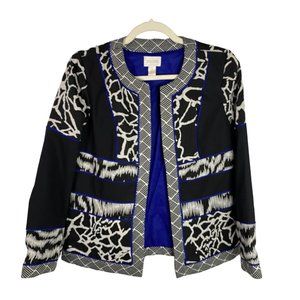 Chico's Sz‎ 0/M Womens Black Jacquard Art-to-Wear Blazer Jacket Blocked Artisan